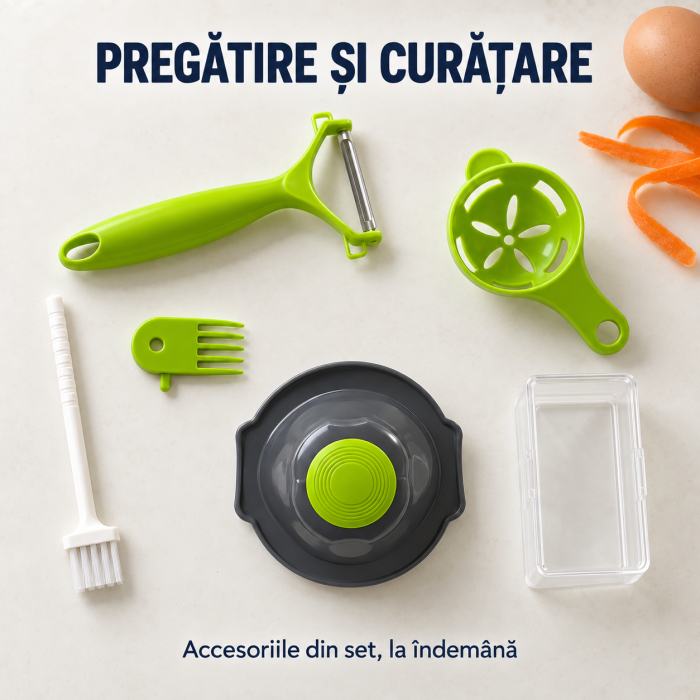 Tocător multifuncțional TAKUMI HOME by Innova, 25 piese, pentru legume și fructe – cubulețe pentru salata de boeuf, feliere și răzuire